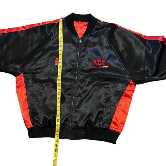 Retro Black & Red Satin Bomber Jacket | NCC Embroidered | Unisex Streetwear XL - Picture 4 of 6
